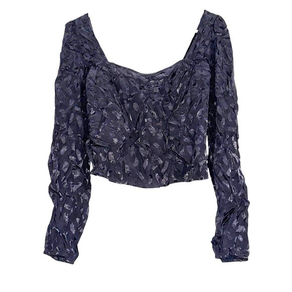 Leyden Black Textured Long Sleeve Cropped Top Medium - Picture 1 of 9